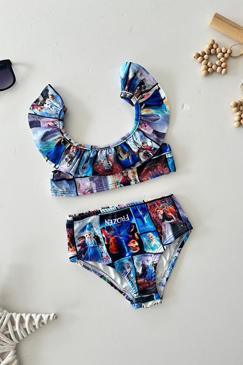 Miniğimin Cicileri (2-10 Yaş) Frzn Desenli Kız Çocuk Mayo Takım - Mavi