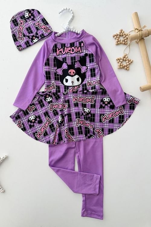 Miniğimin Cicileri Hassas Tenler için Krm Baskılı Kız Çocuk Taytlı Mayo Takım - Lila