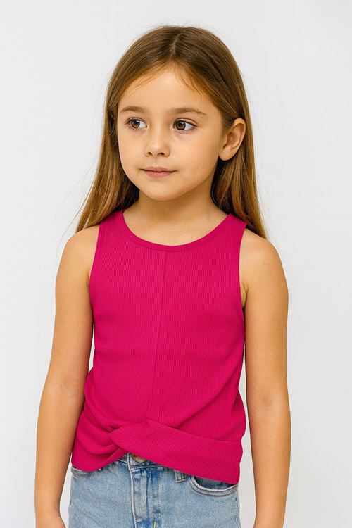 Miniğimin Cicileri Kaşkorse Esnek Bel Detaylı Kız Çocuk Crop - Fuşya