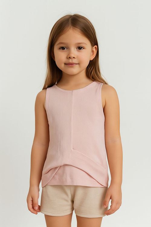 Miniğimin Cicileri Kaşkorse Esnek Bel Detaylı Kız Çocuk Crop - Pudra