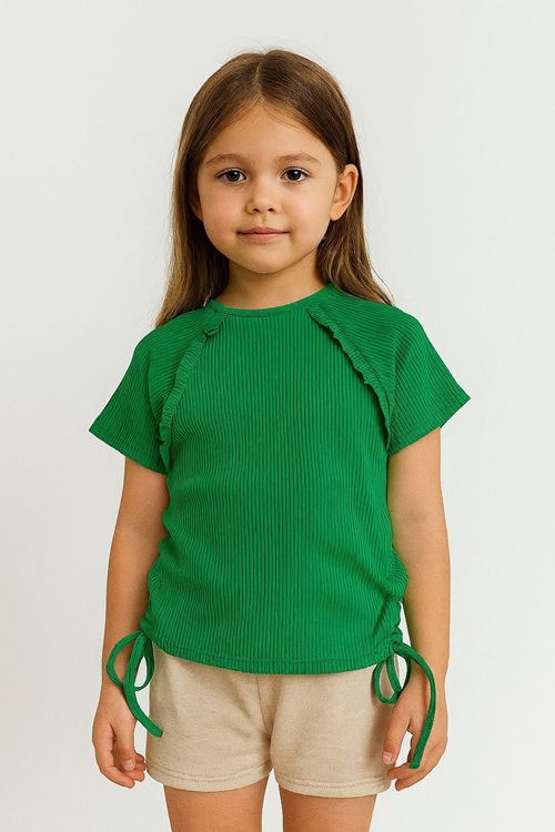 Miniğimin Cicileri Yandan Bağlama Detaylı Kaşkorse Kız Çocuk Crop - Yeşil