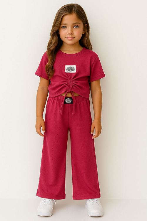 Minigimin cicileri bürümcük önü büzgülü genç tarz takım - Fuşya