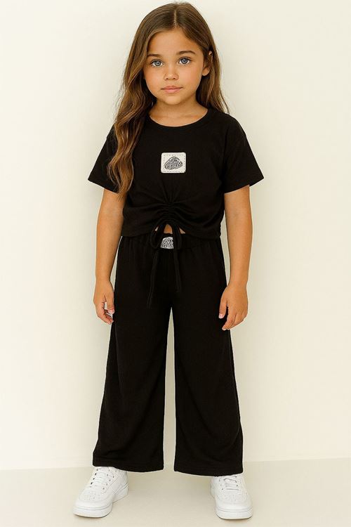 Minigimin cicileri bürümcük önü büzgülü genç tarz takım - Siyah