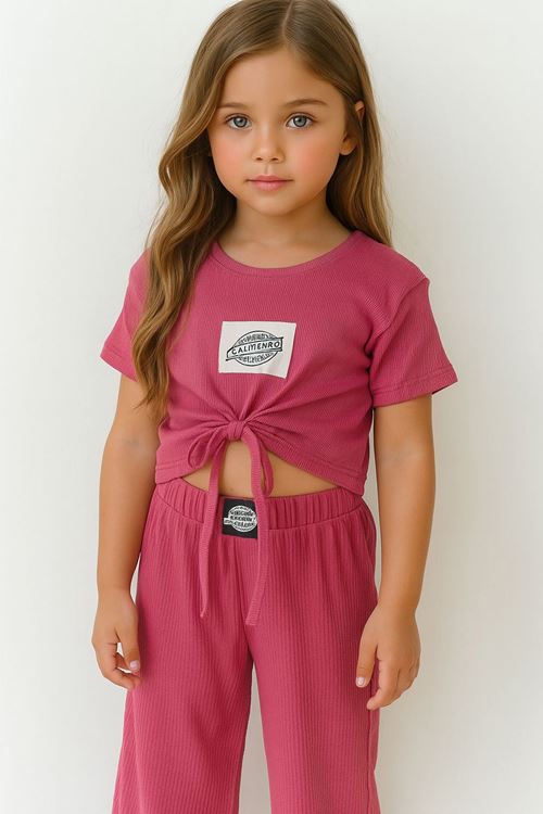 Minigimin cicileri bürümcük önü büzgülü genç tarz takım - Gül Kurusu