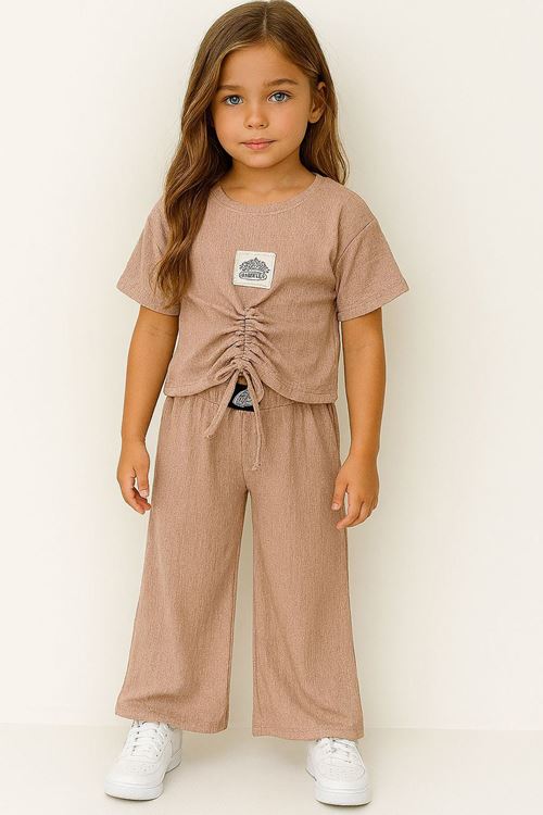 Minigimin cicileri bürümcük önü büzgülü genç tarz takım - Bej