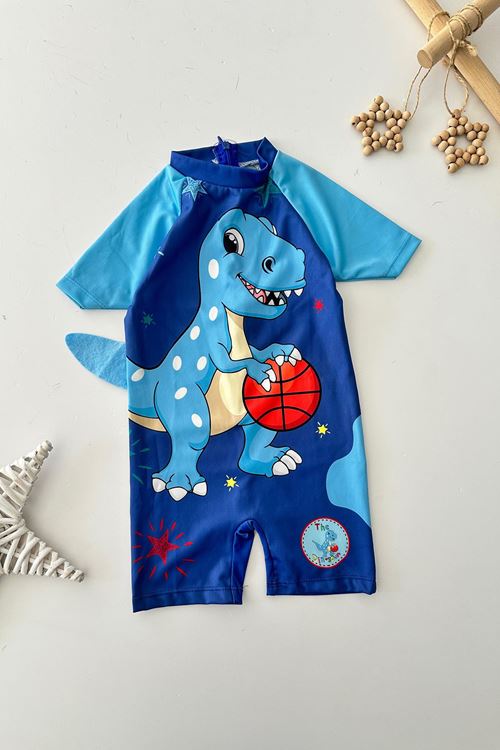 Miniğimin Cicileri Dino Basket Erkek Çocuk Fermuarlı Mayo - Mavi