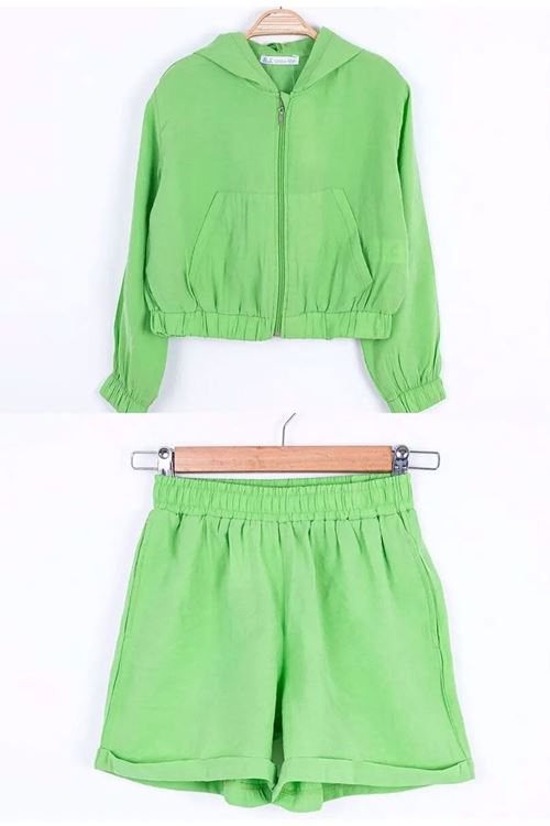 Miniğimin cicileri kapüşonlu hırka ve şort kız çocuk 2 li takım