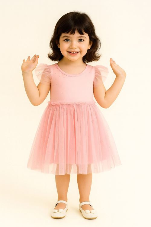 Miniğimin Cicileri Simli Tütü Kız Çocuk Elbise - Somon