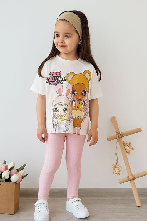 Miniğimin Cicileri Na Na Sürprise Taytlı Kız Çocuk Takım - Krem-Pembe