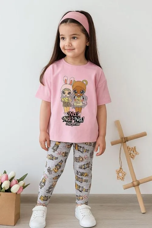 Miniğimin Cicileri Na Na Sürprise Taytlı Kız Çocuk Takım - Pembe-Gri