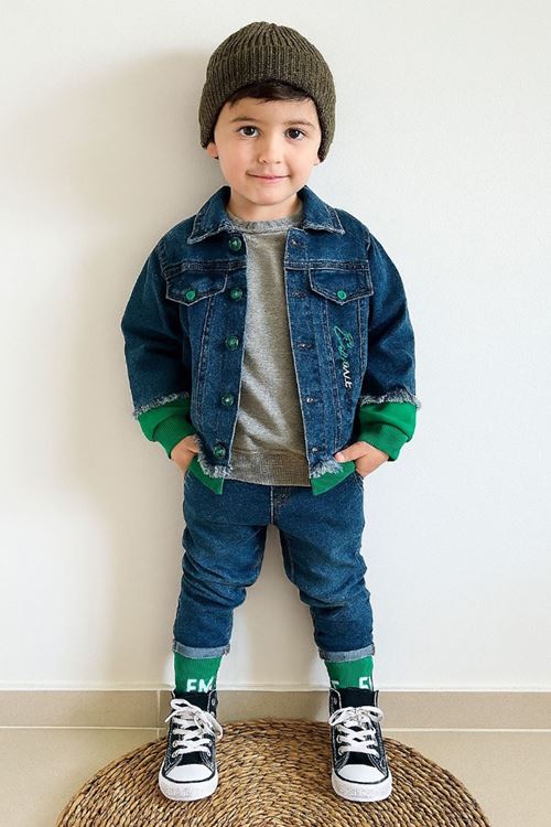 Miniğimin Cicileri Çift Renkli Erkek Çocuk Kot Ceket - Koyu Mavi