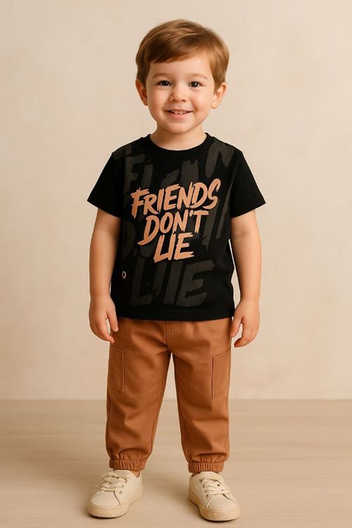 Miniğimin Cicileri Friends Kuşgözü Detaylı Erkek Çocuk Takım - Siyah