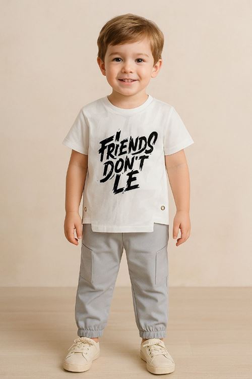 Miniğimin Cicileri Friends Kuşgözü Detaylı Erkek Çocuk Takım - Beyaz