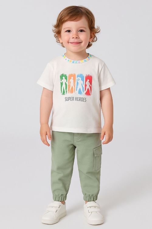Miniğimin Cicileri Süper Herores Kargo Cepli Erkek Çocuk Takım - Beyaz