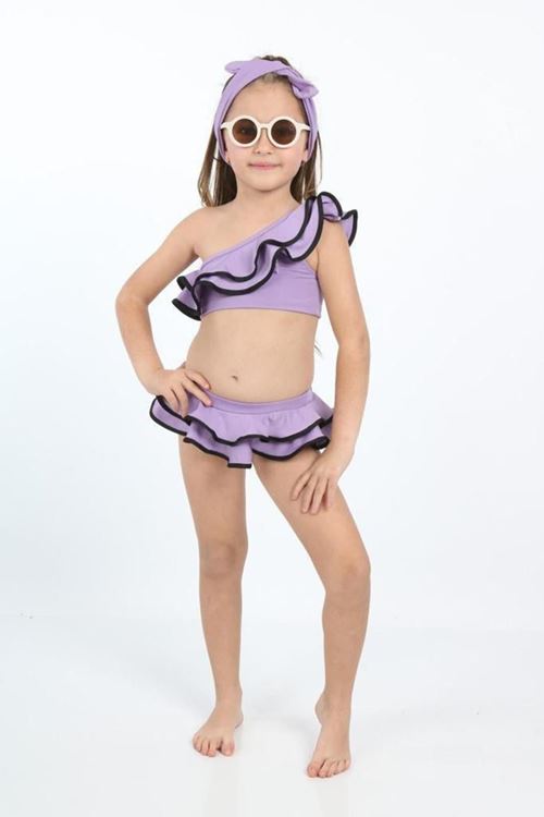 Miniğimin Cicileri Volanlı Kız Çocuk Bikini - Mor