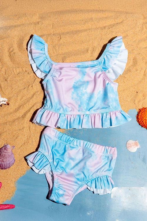 Miniğimin Cicileri Batik Karışık Desenli Kız Çocuk Mayo Takımı - MaviPembe