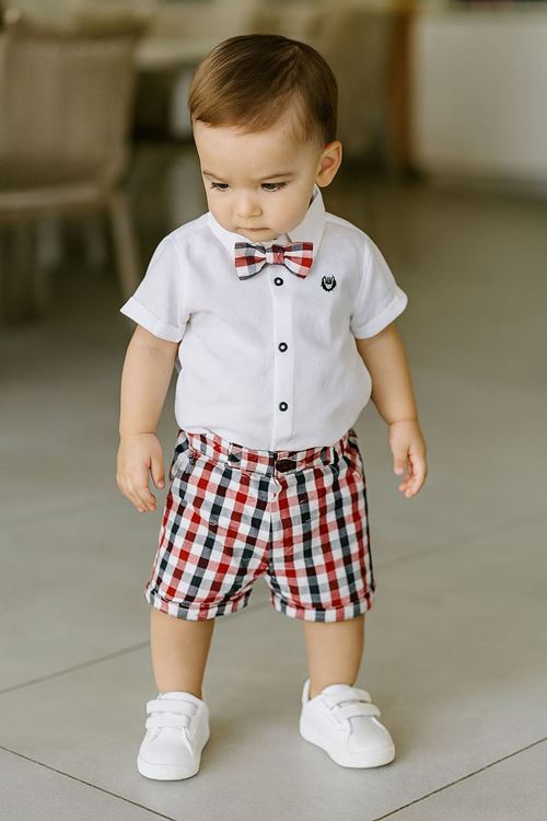 Miniğimin Cicileri Papyonlu Ekose Erkek Çocuk Takım - KırmızıSiyah