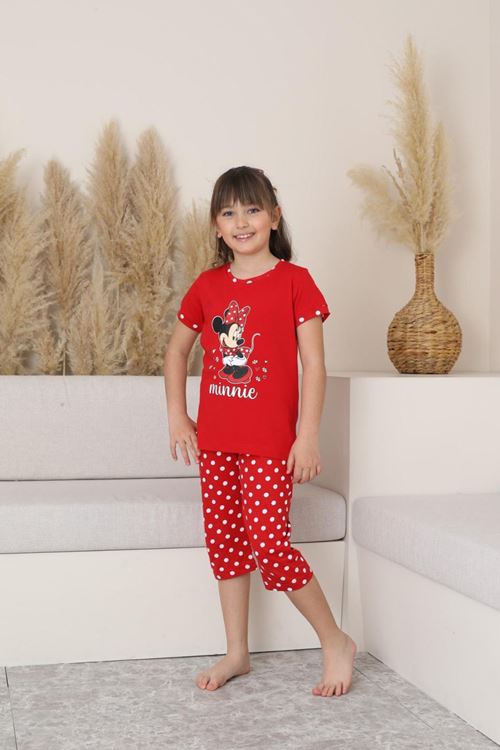 Miniğimin Cicileri (11-14 Yaş) Mnn Puantiye Desenli Kız Çocuk Kapri Takım - Kırmızı