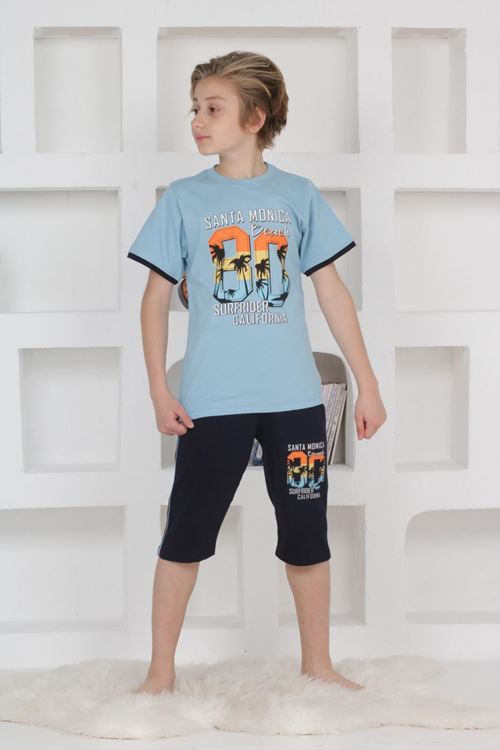 Miniğimin Cicileri (11-14 Yaş) Santa Monica Desenli Erkek  Çocuk Kapri Takım - Mavi