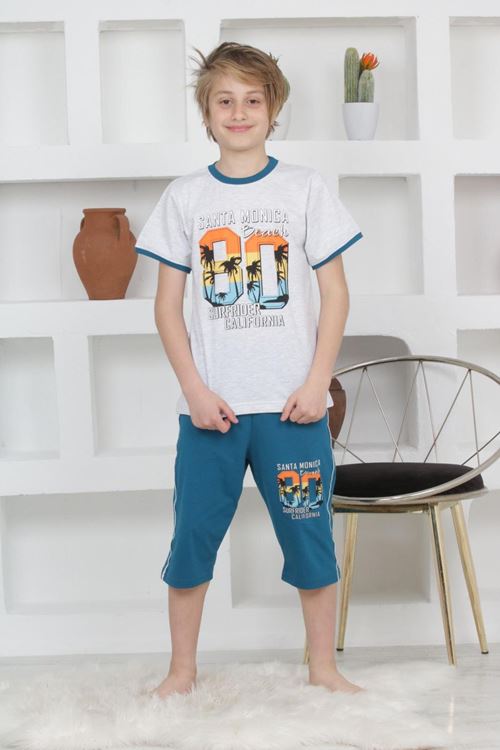 Miniğimin Cicileri (11-14 Yaş) Santa Monica Desenli Erkek  Çocuk Kapri Takım - Gri