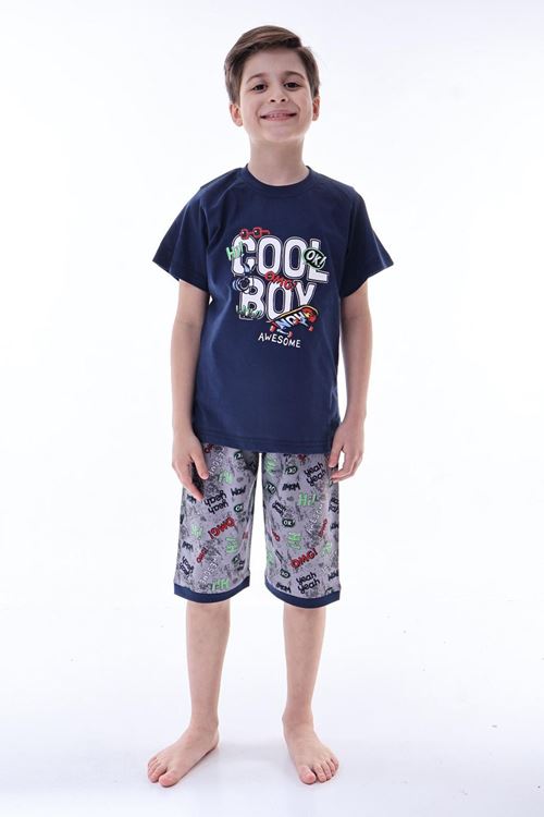 Miniğimin Cicileri (6-11 Yaş) Cool Boy Desenli Erkek  Çocuk Kapri Takım - Lacivert