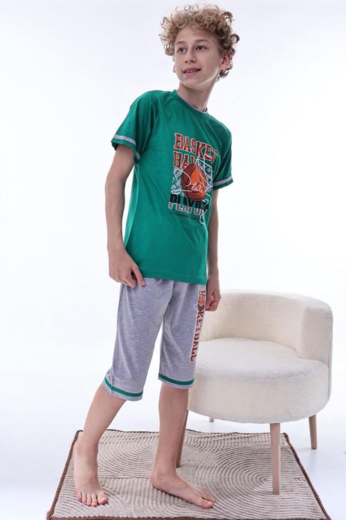 Miniğimin Cicileri (11-14 Yaş) Basketbol Desenli Erkek  Çocuk Kapri Takım - Yeşil