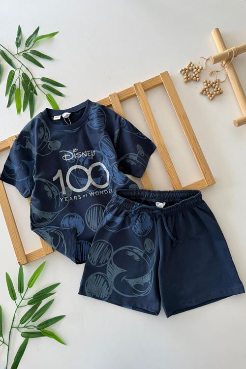 Miniğimin Cicileri Simli 100 Dsny Desenli Unisex Şortlu Çocuk Takım - Lacivert