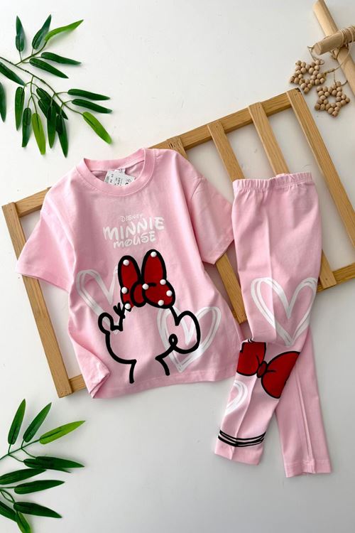 Miniğimin Cicileri Mnn  Kalp Baskılı  Taytlı Kız Çocuk 2 li Takım - Pembe