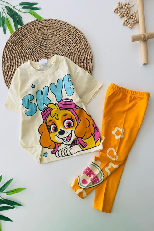 Miniğimin Cicileri Sky Pw Baskılı Kız Çocuk Taytlı Takım - Turuncu
