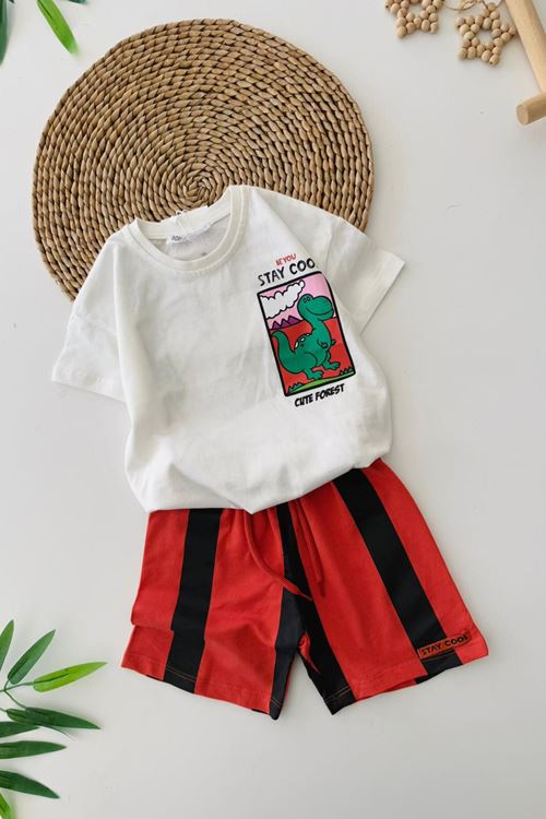 Miniğimin Cicileri Stay Cool Dinazor Baskılı Erkek Çocuk Şortlu Takım - Siyah