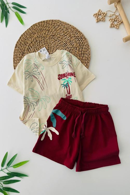 Miniğimin Cicileri Sunshine Baskılı Erkek Çocuk Şortlu Takım - Bordo
