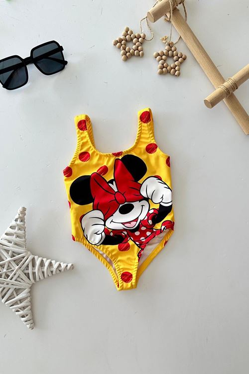 Miniğimin Cicileri Puantiueli Mnn Ms Baskılı Kız Çocuk Mayo Bikini - Sarı