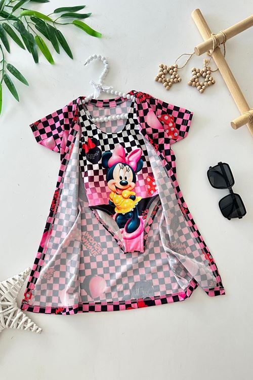 Miniğimin Cicileri Pelerinli  Mnn Ms Baskılı Kız Çocuk Mayo Bikini Takım - Pembe