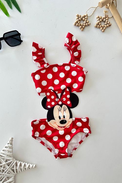 Miniğimin Cicileri Mnn Ms Aplike Baskılı Kız Çocuk Mayo Bikini Takım - Kırmızı