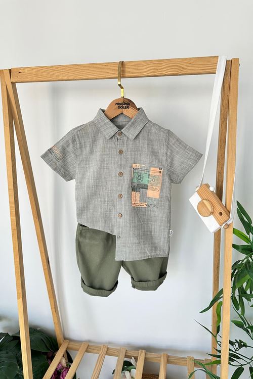 Miniğimin Cicileri West Tek kolu Baskılı Erkek Çocuk 2 li Takım - Haki