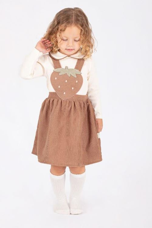 Minigimin Cicileri Çilek Desen Salopet 2 Li Kız Çoçuk Takım - Sütlü Kahverengi