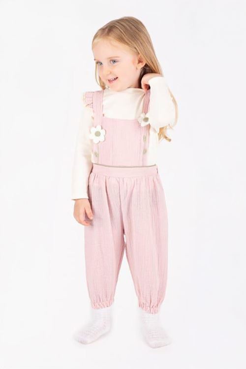 Minigimin Cicileri Papatya Desen Salopet 2 Li Kız Bebek Takım - Pembe
