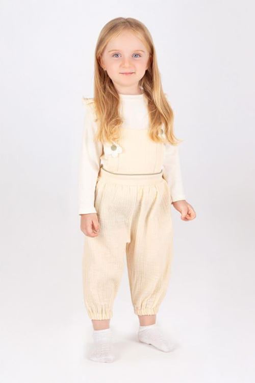 Minigimin Cicileri Papatya Desen Salopet 2 Li Kız Bebek Takım - Krem