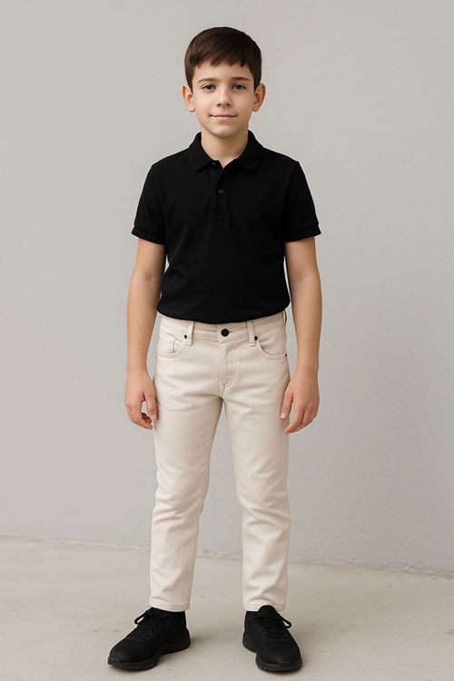 Miniğimin Cicileri Düğmeli Erkek Çocuk Esnek Pantolon - Taş