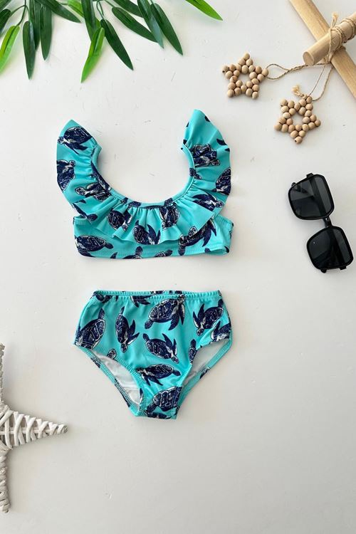 Miniğimin Cicileri Karetta Karetta Baskılı Kız Çocuk Mayo Bikini - Turkuaz