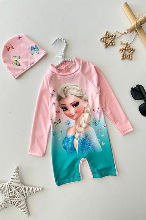 Miniğimin Cicileri Els Desenli Kız Çocuk Mayo Bone Takım - Pembe