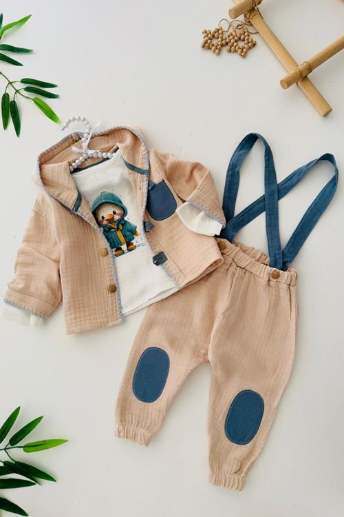 Minigimin Cicileri Penguen Desen 3 lü Erkek Bebek Takım - Bej