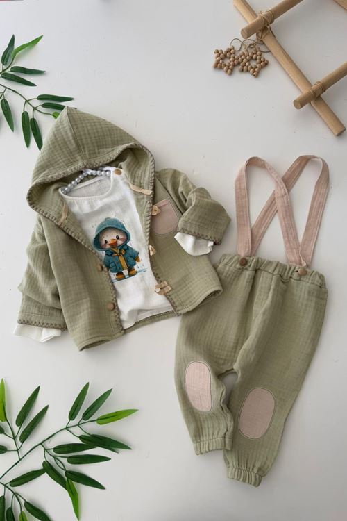 Minigimin Cicileri Penguen Desen 3 lü Erkek Bebek Takım - Yeşil