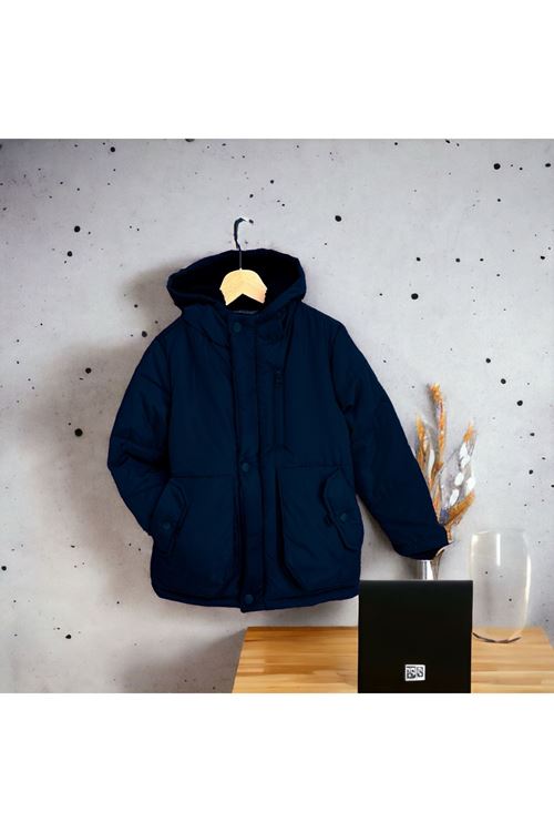 Miniğimin Cicileri Kapüşonlu Su Geçirmez İçi Welsoft Erkek Çocuk Mont - Lacivert