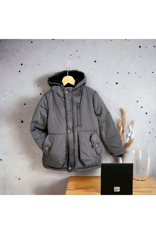 Miniğimin Cicileri Kapüşonlu Su Geçirmez İçi Welsoft Erkek Çocuk Mont - Antrasit