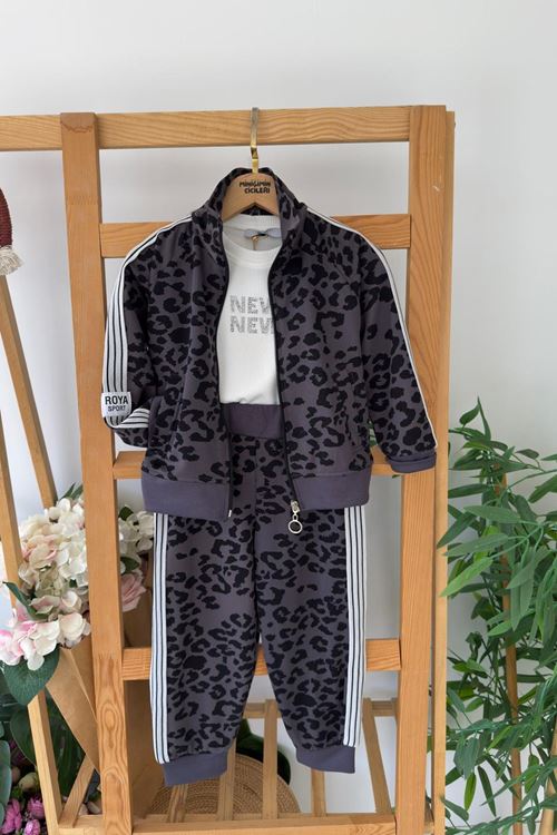Miniğimin Cicileri Oysho Leopar Fermuarlı Kız Çocuk 2 li Takım - Antrasit