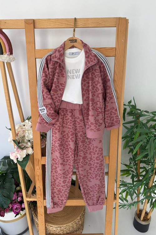 Miniğimin Cicileri Oysho Leopar Fermuarlı Kız Çocuk 2 li Takım - Gül Kurusu