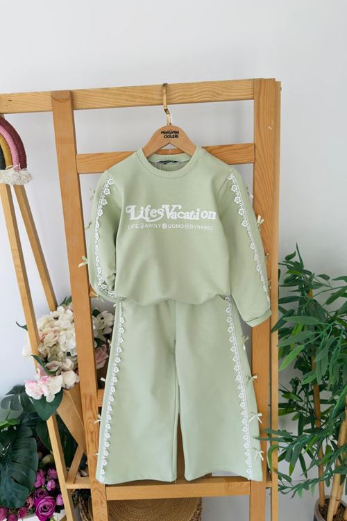 Miniğimin Cicileri Fiyonk Detaylı Fistolu Kız Çocuk 2 li Takım - Yeşil