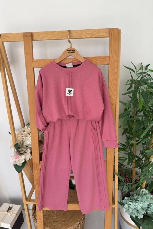 Miniğimin Cicileri Oysho Kalp Arma Detaylı Kız Çocuk 2 li takım - Koyu Pembe