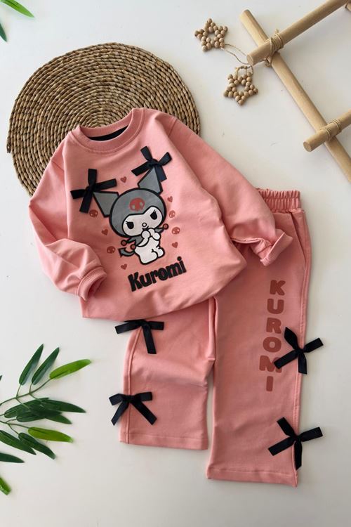 Miniğimin Cicileri Krm Fiyonk Detaylı Kız Çocuk 2 li Takım - Somon